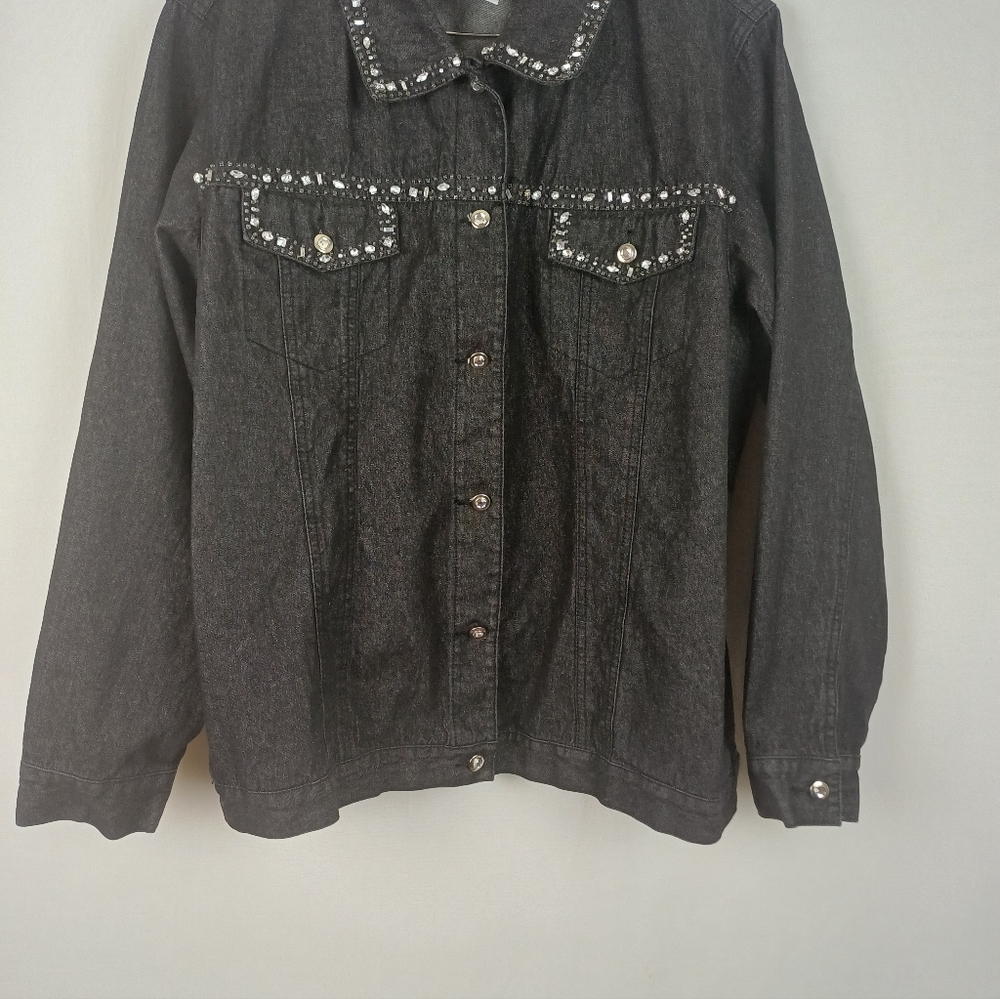 Quacker Factory Jeweled Trim Denim Jeanne Jacket Black XL A2595